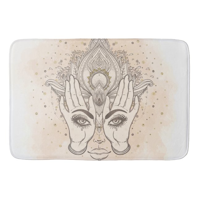 Peach & Guld Boho Lotus Flower Beauty Badrumsmatta (Framsidan)