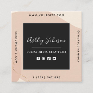 Peach Guld Boho Social Media QR-Neutralt Cream Fyrkantigt Visitkort