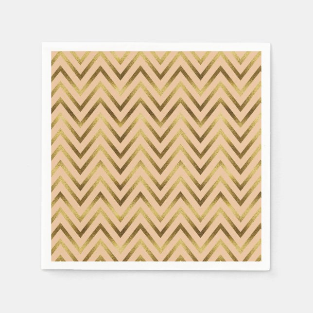 Peach & Guld Chevron Rand Pappersservett (Framsidan)