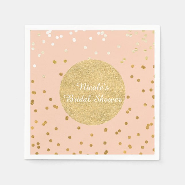 Peach & Guld Glänsande Konfettiprickar Chic Modern Pappersservett (Framsidan)