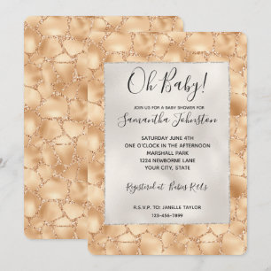 Peach Guld Glitter Glam Gnistra Giraffe Print Inbjudningar