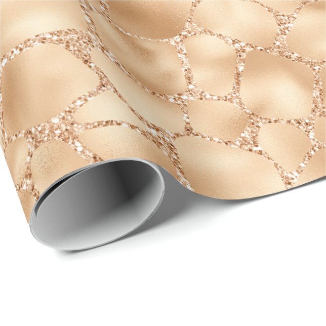 Peach Guld Glitter Glam Gnistra Giraffe Print Presentpapper (Rullad Hörn)