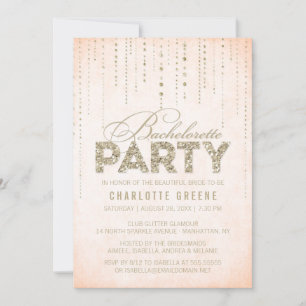 Peach & Guld Glitter Se Bachelorette Party Inbjudningar