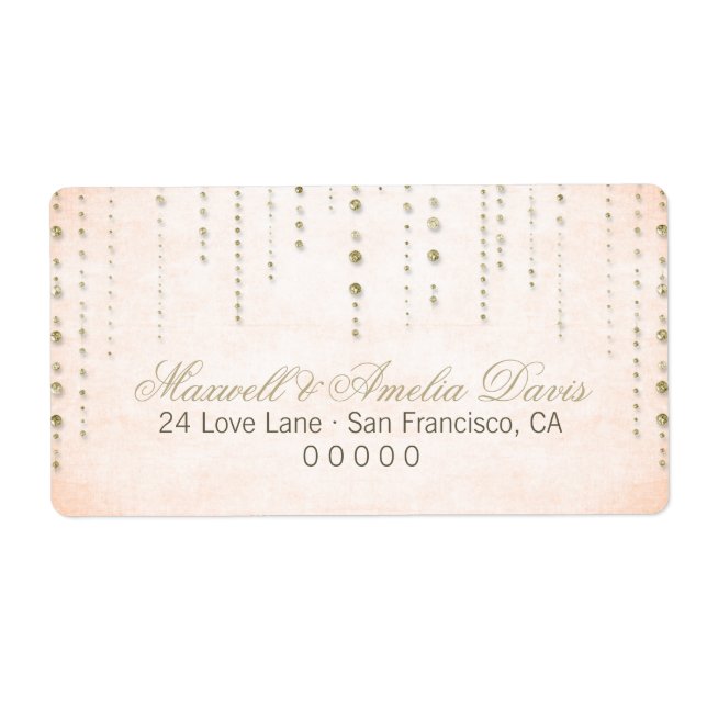 Peach & Guld Glitter Se Bröllop Adressetiketter Fraktsedel (Framsidan)