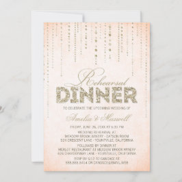 Peach & Guld Glitter Se Rehearsal Dinner Inbjudan