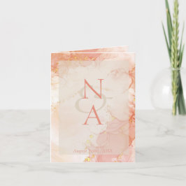 Peach Guld Marble Effect Monogram Elegant bröllop Inbjudan
