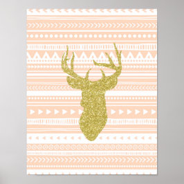Peach Guld Nursery Decor Hjort Tribal Mönster Poster
