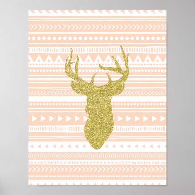 Peach Guld Nursery Decor Hjort Tribal Mönster Poster (Framsidan)
