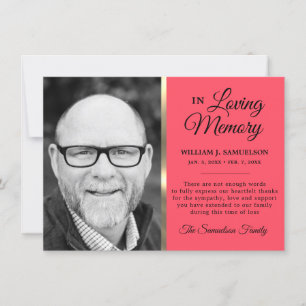 Peach Guld Sympathy Funeral Memory TACK Photo Kort