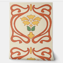 Peach Gult Grönt Art nouveau Tile