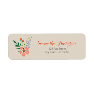 Peach Hand plockade Flowers, Personlig Returadress Etikett