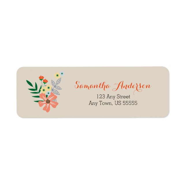Peach Hand plockade Flowers, Personlig Returadress Etikett (Framsidan)