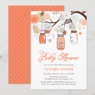 Peach Hanging Mason Burk Baby Shower Inbjudningar