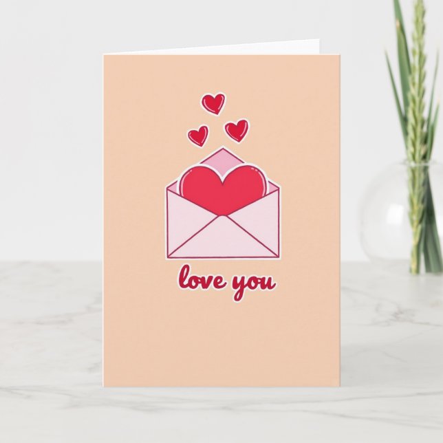 Peach Hearts Love You Card Kort (Framsida)