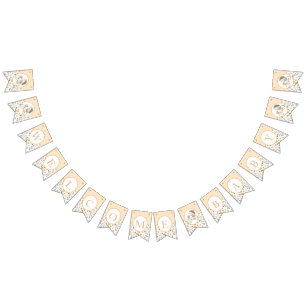 Peach Hedgehog Baby Shower Bunting Flagga