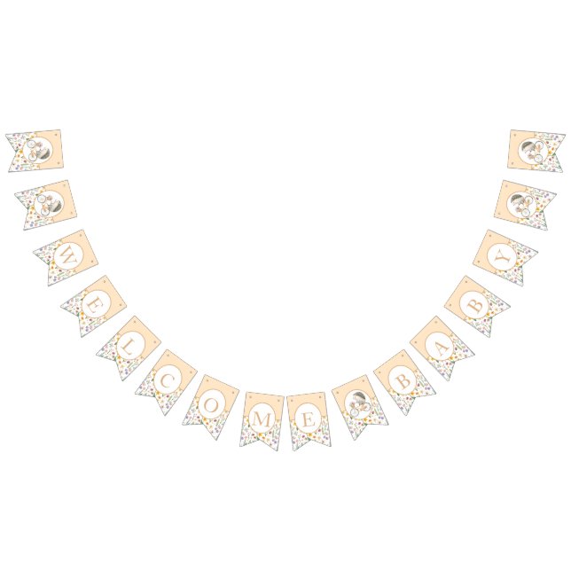 Peach Hedgehog Baby Shower Bunting Flagga (Alla)