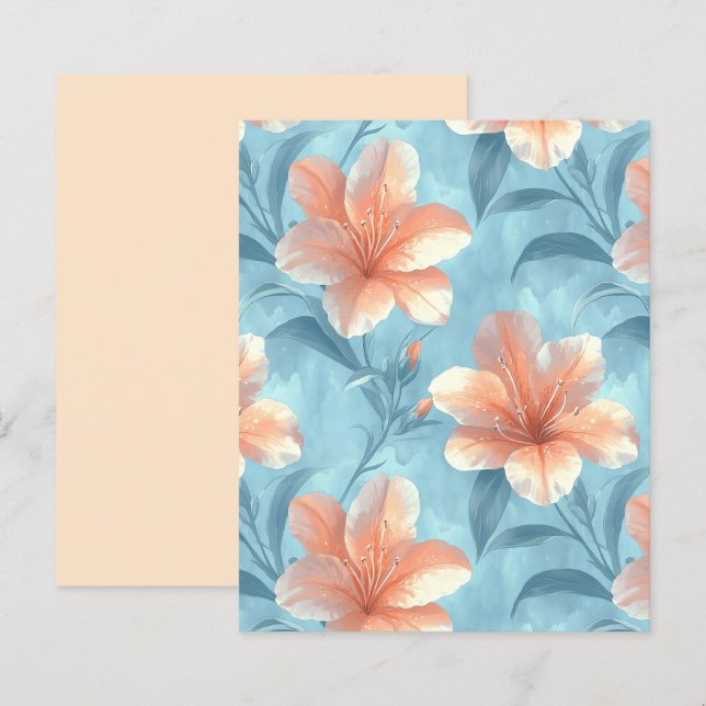 Peach Hibiscus Floral on Soft Blue Scrapbook Paper (Fram/baksida)