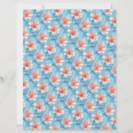 Peach Hibiscus Floral Scrapbook Paper