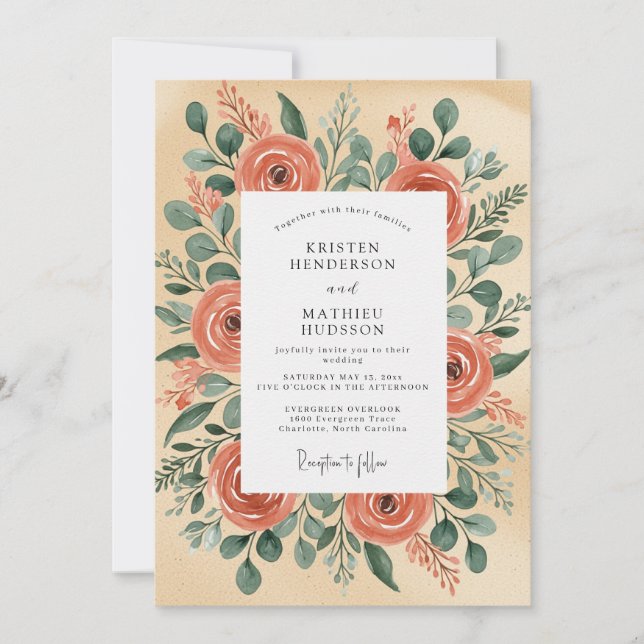 Peach Illustrative Rustic Wedding Inbjudningar (Framsida)