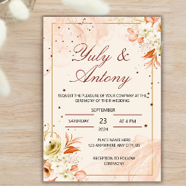 Peach Invitation boda durazno naranja claro Inbjudningar