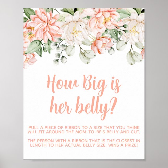 Peach  Ivory Baby Shower Big Belly Game Sign Poster (Framsidan)