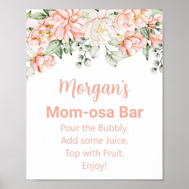 Peach  Ivory Baby Shower Mamma-osa Pub-tecken Poster (Framsidan)