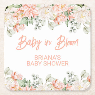 Peach Ivory Beige Neutralt Baby Shower Underlägg Papper Kvadrat