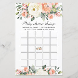 Peach Ivory Blommigt Baby Shower Bingo Party Game