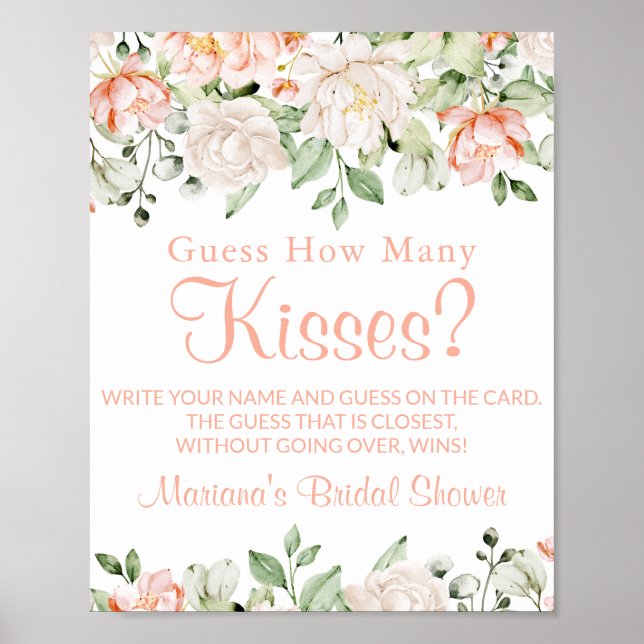 Peach Ivory Blommigt Kisses Möhippa Game Sign Poster (Framsidan)