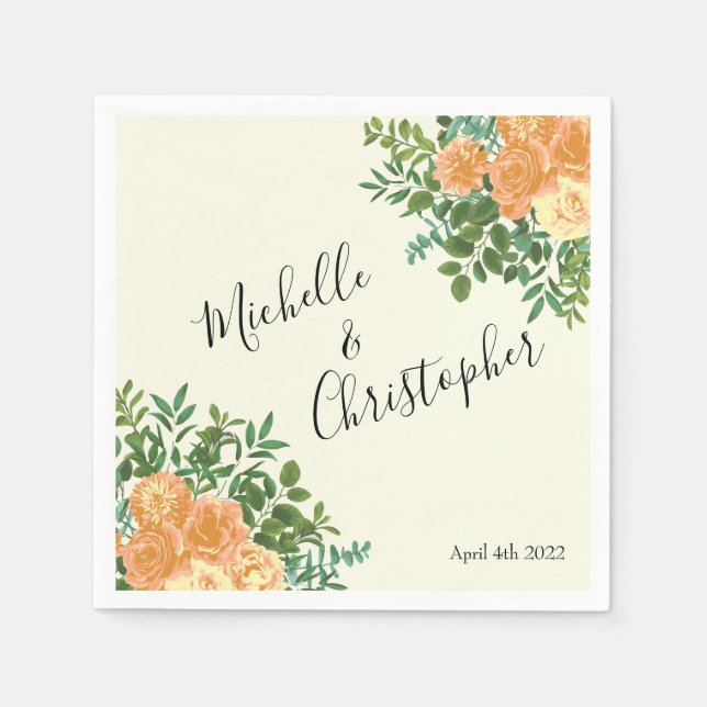 Peach Ivory Bröllop Vintage Ro Pappersservett (Framsidan)