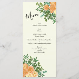 Peach & Ivory Peony & Ro Blommigt Bröllop Menu Meny