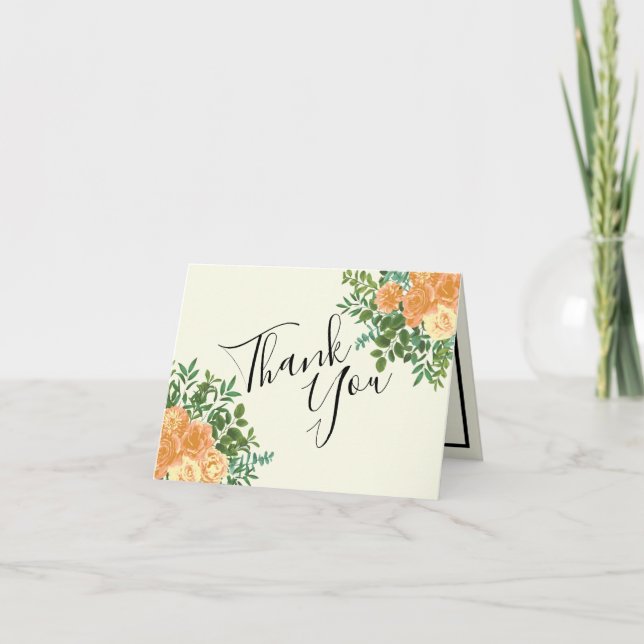 Peach & Ivory Peony Ro Blommigt Bröllop Tack (Framsida)