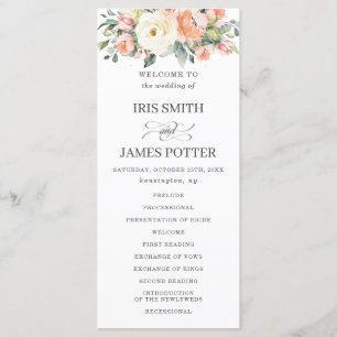 Peach Ivory White Rosa Blommigt Bröllopsprogram Program
