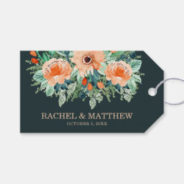 Peach Jade Teal Blommigt Watercolor Tack Presentetikett