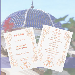 Peach Klockor Scrollwork Design Bröllop Program