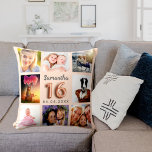 Peach kräm fotocollage Sweet 16 Kudde<br><div class="desc">En unik gåva till en flickas söt 16-årsdag,  som firar hennes liv med en kollage av 8 av dina egna foton,  bilder. Anpassa och lägg till hennes namn och ett datum. En persiko,  gräddbaksida för färgaden. Namn är skrivet med ett modernt handskript i stil,  nummer 16 med ett stil-ballongteckensnitt.</div>
