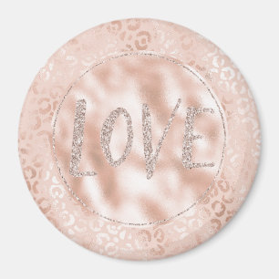 Peach Leopard-avtryck Glitter Kärlek Magnet