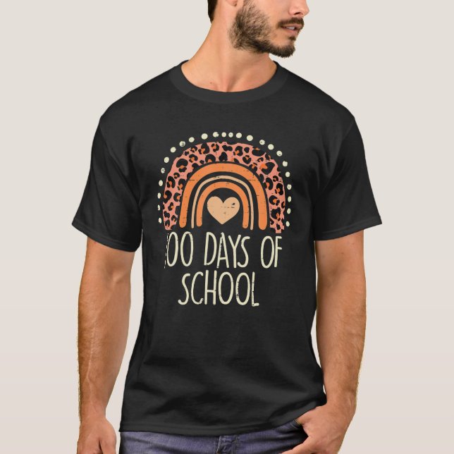 Peach Leopard Rainbow 100 dagars skolcute 100:e T Shirt (Framsida)