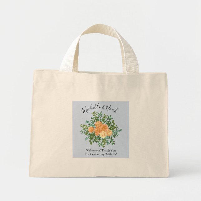 Peach Light Blue Bröllop Ro Blommigt Mini Tygkasse (Framsidan)