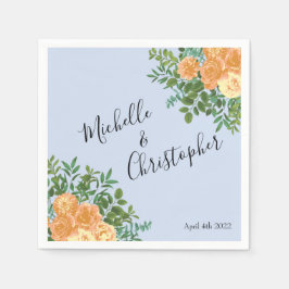 Peach Light Blue Bröllop Ro Blommigt Pappersservett