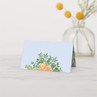 Peach Light Blue Bröllop Ro Blommigt Placeringskort