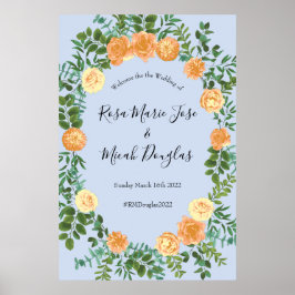 Peach Light Blue Bröllop Ro Blommigt Poster