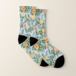 Peach Light Blue Bröllop Ro Blommigt Strumpor<br><div class="desc">Vacker persiko-ro på ljusblå bröllop-samling är underbart för en unik elegant mjuk pastel vår bröllop.</div>