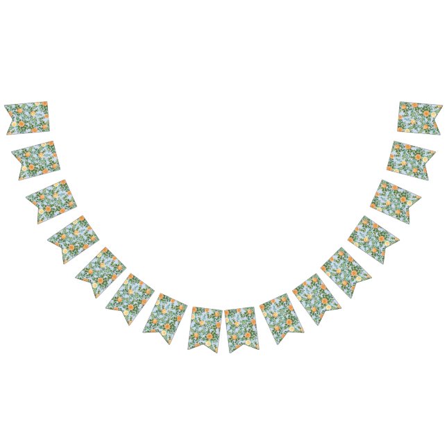 Peach & Light Blue Peony & Ro Blommigt Bröllop Vimplar (Alla)