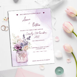 Peach Lila blommor i Mason Burk bröllopsinbjudan Vykort