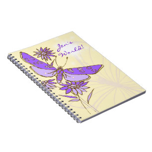 Peach Lila Butterfly bärbar dator Anteckningsbok Med Spiral
