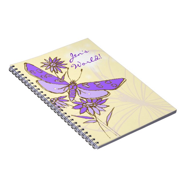 Peach Lila Butterfly bärbar dator Anteckningsbok Med Spiral (Högra Sidan)