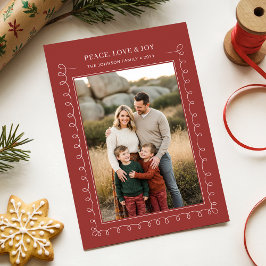 Peach Love Joy Red Stripe Family Photo Christmas Julkort