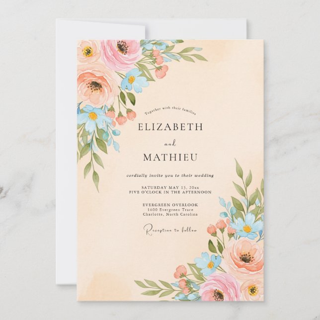 Peach Lustrous Spring Wedding Inbjudningar (Framsida)