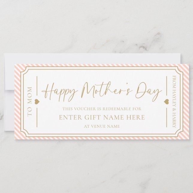 Peach Lycklig Mors dag Gift Voucher-kort Inbjudningar (Framsida)